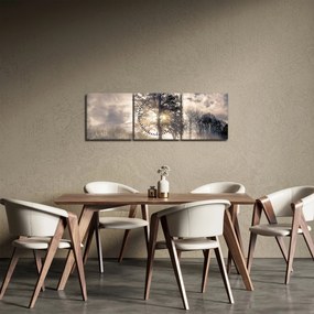 Obraz drzewa we mgle (z zegarem) (90x30 cm)