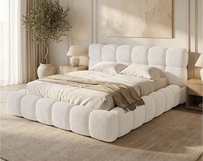 BESILIO Łóżko z grubej pianki 180x200 boucle Tokyo - łóżko z pojemnikiem i stelażem - Kremowy