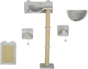 PawHut 5-częściowy zestaw ścienny do wspinaczki dla kotów domowych z drapakami, matą do drapania, łóżkiem dla kota, piłkami do zabawy, Jasnoszary