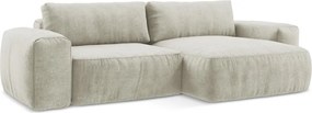 Beżowy rozkładany narożnik z tkaniny szenilowej (prawostronny/z szezlongiem) Kuki – Makamii