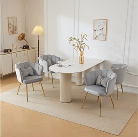 Conjunto de 4 cadeiras de veludo para sala de jantar - 62 x 54,5 x 77 cm - com encosto - Pernas de metal - Cinza