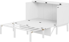 Łóżko chowane 140x200 cm z drewna - z stelażem na listwach - Białe