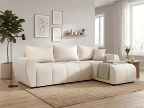 Rozkładana dwustronna sofa narożna do L SEVIO 246x145 cm, kremowa + 2 poduszki ZA DARMO