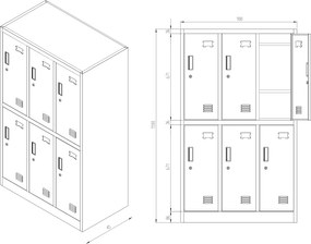 Kolorowa szatnia szkolna 6-skrytkowa Igorek 90x45x150 cm