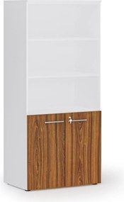 Szafa biurowa z drzwiami niskimi PRIMO WHITE, 800 x 500 x 1781 mm, biały/orzech