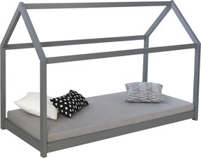 Łóżko dziecięce 90x200 cm szare, łóżko do zabawy, łóżko domek, łóżko drewniane