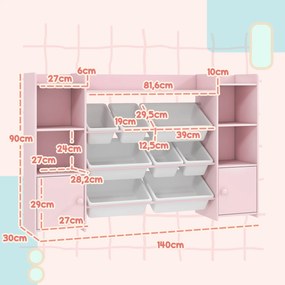 AIYAPLAY Regał do przechowywania dla dzieci, regał na zabawki i książki, do przejrzystego sprzątania, 8 wyjmowanych pojemników, Różowy
