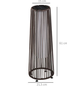 Outsunny Lampa ogrodowa, Lampa zewnętrzna, solar, 8 godzin działania, Automatyczny tryb, Wygląd rattanu, 21,5 x 21,5 x 61 cm