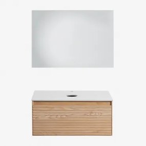 Zestaw Wiszących Mebli Łazienkowych 80x50 Cm Z Drewna Jesionowego Tedrik Popielaty Brąz & Without Sink & Prostokątna - Sklum