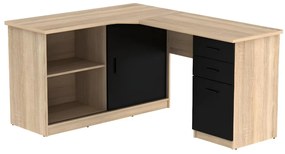 Biurko narożne NORWY - 2 szafki z drzwiczkami i 2 szuflady - Dąb i czarny