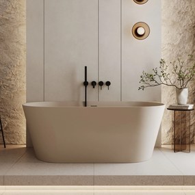 Wanna wolnostojąca przyścienna WALL White Matt / Glow  z konglomeratu biała matowa/błyszcząca 160 x 75 cm przelew typu SLIM : Kolor wanny - Beż matowy