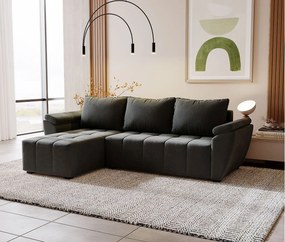 BEDANTE narożnik ZEUS L Monolith 92 lewy ciemnoszary z funkcją spania sofa w kształcie litery L z pojemnikiem na pościel kanapa do salonu sofa rozkładana