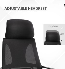 Vinsetto Krzesło Biurowe, Krzesło Biurkowe z Funkcją Bujania, Regulowane z Podparciem Głowy, Wsparciem Lędźwiowym - Czarny