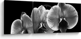 Obraz kwiatu orchidei (z zegarem) (90x30 cm)