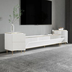 Stolik pod telewizor z szafkami Imej White Marble and Gold