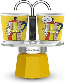 Zestaw kawiarka włoska Mini-Express Lichtenstein 100 ml stal nierdzewna żółta + 2 dopasowane filiżanki