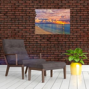 Obraz - Zachód słońca na plaży (70x50 cm)