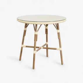 Okrągły Stół Kuchenny Ø80 Cm Z Aluminium I Sztucznego Rattanu Brielle Bistro Kremowa - Sklum