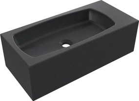 Umywalka betonowa wisząca / nablatowa prostokątna bez otworu na baterię 65 x 30 cm z półką ZALM | różne kolory : Kolor - Czarny, Typ montażu - podwieszana