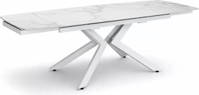 Duży rozkładany stół ceramiczny 240/160cm do jadalni sali konferencyjnej jasny granit i biała podstawa