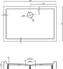 Mexen Flow+ brodzik prostokątny 100 x 70 cm, biały połysk - 46R107010H