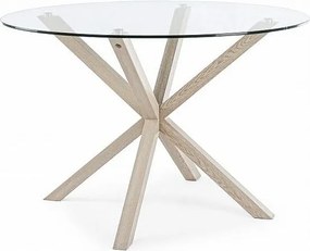 Okrągły szklany stół z naturalną nogą o średnicy 114 cm - MAY