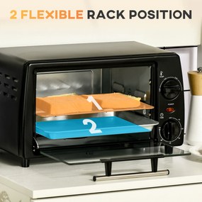 HOMCOM Mini Piekarnik Toster z Blachą i Rusztem Grillowym Czarny 365x26x22 cm z Funkcją Timera | Aosom PL