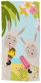Aksamitny ręcznik plażowy dla dzieci 75x150 cm Happy lamas – Good Morning