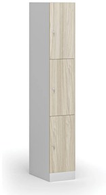 Szafka skrytkowa, 3 schowki, 1850 x 300 x 500 mm, zamek cylindryczny, drzwi laminowane, dąb naturalny