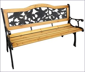 Drewniana ławka ogrodowa z oparciem i podłokietnikami T7-R69