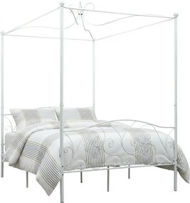 Białe podwójne łóżko z baldachimem 160x200 cm B6-A19