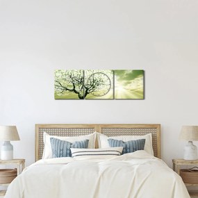 Obraz kwitnącego drzewa (z zegarem) (90x30 cm)