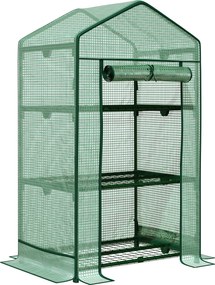 Outsunny Mini Szklarnia Foliowa z 3 Półkami i Drzwiami Zwijanymi Rabatka Warzywna Praktyczna 69x49x125cm Zielony | Aosom PL