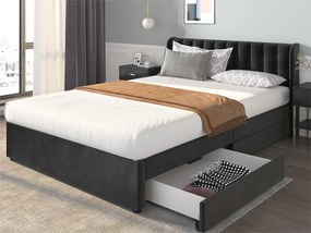 Łóżko z wezgłowiem i 2 szufladami - 160 x 200 cm - aksamit - stelaż z listew - nowoczesny design - czarne