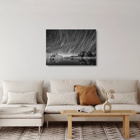 Obraz na szkle - Czarno - biały obraz gwiaździstego nieba (70x50 cm)