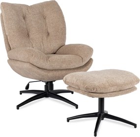Fotel Wypoczynkowy Obrotowy FREMONT z Podnóżkiem Beżowy Nowoczesny
