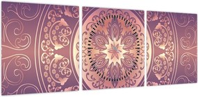 Obraz - Mandala na fioletowym gradiencie (z zegarem) (90x30 cm)