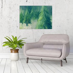 Obraz na szkle - Malowane drzewa iglaste (70x50 cm)