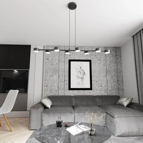 Lampa wisząca długa Megara 8 Black, 8 kloszy do salonu w stylu industrialnym