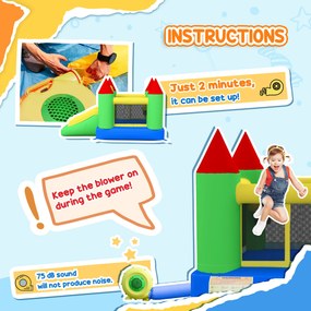 HOMCOM Zamek Skaczący z Zjeżdżalnią i Siatką Bezpieczeństwa, do 100 kg, 3-10 lat, 300x180x160cm