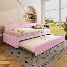 Pufa łóżkowa nest 90 x 200 cm z różowego weluru - z lampką nocną i USB + typ C