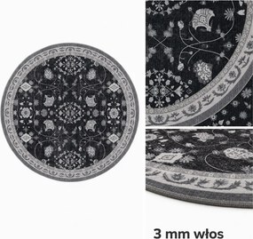 Dywan vintage INKA Floral z Efektem Postarzenia Czarno-Szary koło 200 cm x 200 cm