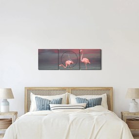 Obraz flamingów (z zegarem) (90x30 cm)