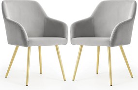 2x Welurowe krzesło tapicerowane gładkie Szare ESTELLE Złote nogi