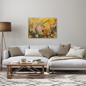 Obraz na szkle - Jednorożec z kwiatami (70x50 cm)