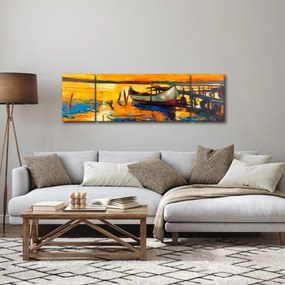Obraz - Łódź o zachodzie słońca (170x50 cm)