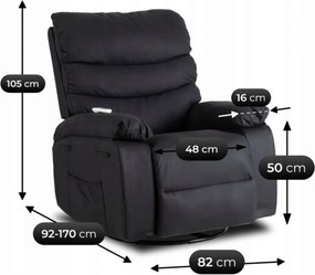 Fotel Masujący BRUCE Rozkładany Czarny Ekoskóra Nowoczesny