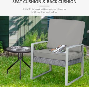 Outsunny Zestaw 2 Poduszek, 56 x 52 cm, Poduszki na Krzesła z Zamkiem, Pokrowiec z Tkaniny, 7 cm Wypełnienie, Pralne, Jasnoszary