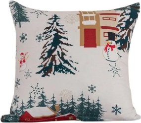 Flanelowa poszewka na poduszkę SNOWY HOUSES 45x45 cm, biała