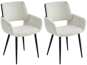 Zestaw 2 krzeseł z bukli i czarnego metalu z jesionową okleiną - Biały - ZURIKIA